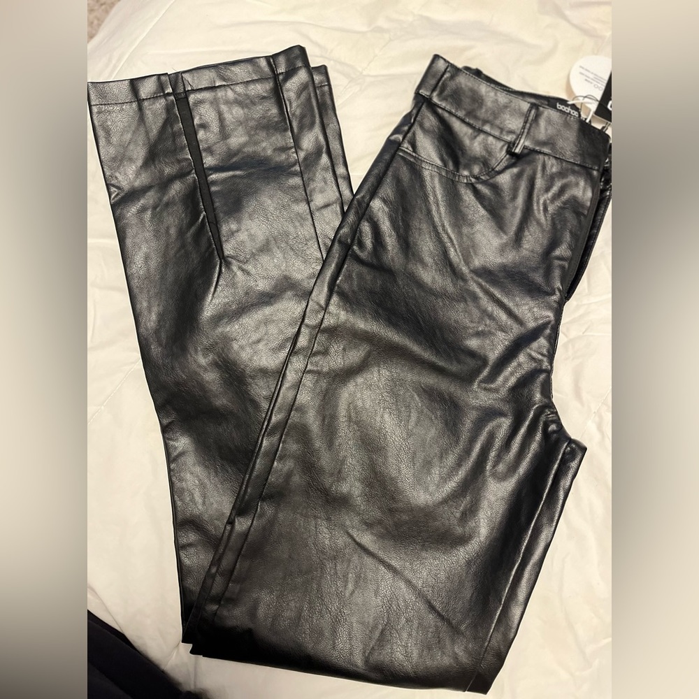 Split Hem Faux Leather Pants